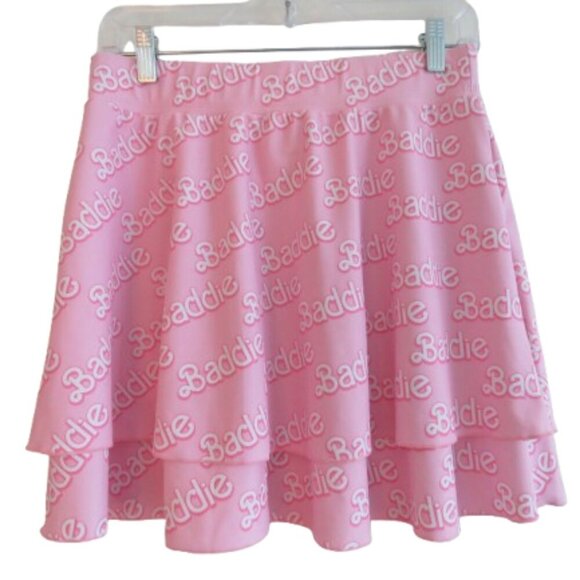 TRUE COLOURS Baddie Barbie Tiered Baby Pink Swim Rave Skirt - Size L - Picture 1 of 10